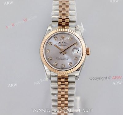 1:1 EW Factory Top Swiss Replica Watches Rolex Datejust 31 Grey Dial With Diamonds watches