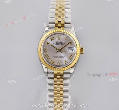 EWF Replica Rolex Datejust Two Tone Jubilee Watch Grey Dial With Diamonds VI Markers watches