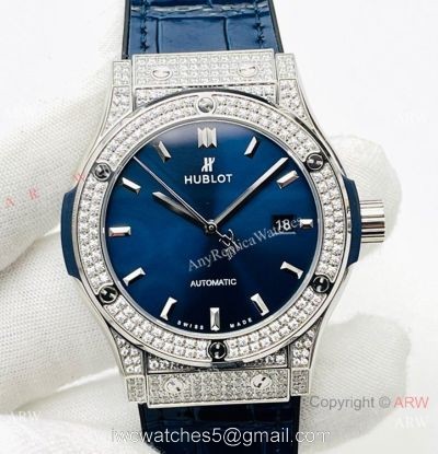HB Factory V3 version Hublot Classic Fusion Swiss Hub1213 Watch Iced Out Silver Case Blue Dial watches