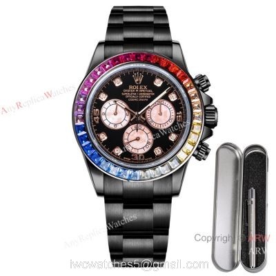 2021 New! Swiss Replica Rolex Daytona Blaken Rainbow 7750 Watch 40mm Black Venom Rose Gold Subdials watches