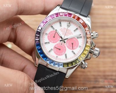 Fake Rolex Daytona Rainbow Watch Rubber Band White Dial Japan-quartz watches