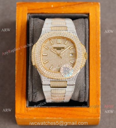 AAA Grade Copy Patek Philippe Nautilus Swiss 9015 Watch 40mm Gold Diamond Dial 2-Tone watches