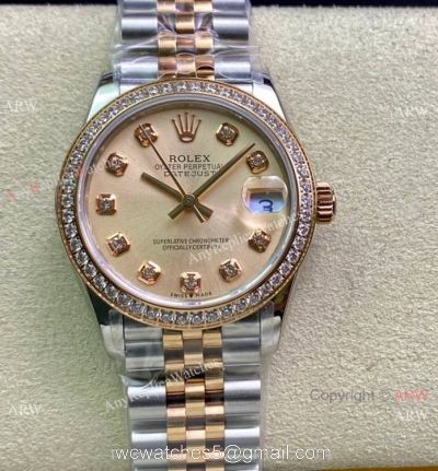 Swiss Replica Rolex Datejust WF Salmon Diamond Jubilee Watch 31mm Mid-size watches