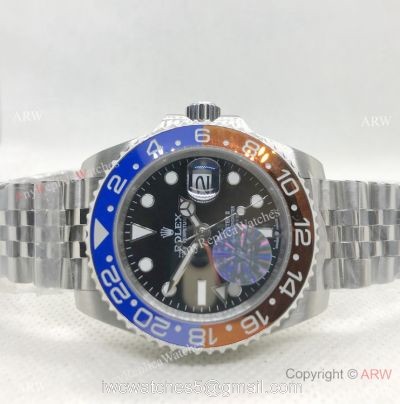 Copy Rolex GMT-Master II Blue/Brown Bezel Stainless Steel Watch 40mm NEW Jubilee Strap watches