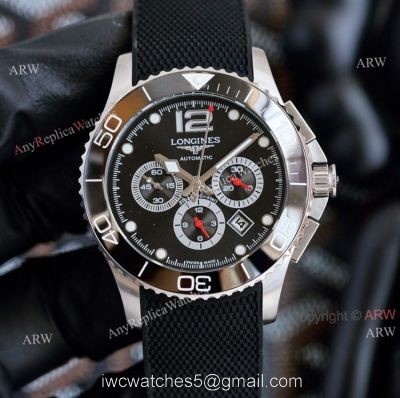 Longines Hydroconquest Automatic 41mm Replica Watches Black Face Black Rubber Band watches
