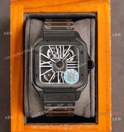 New Replica Santos de Cartier Skeleton watch All Black Swiss Quality watches