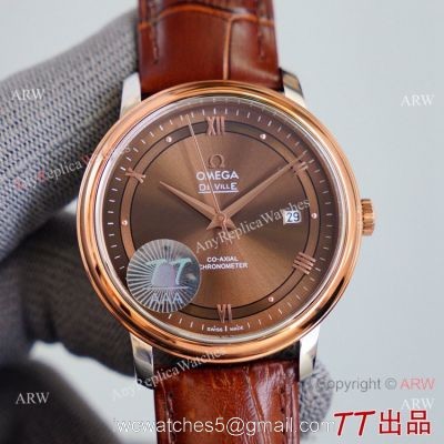 Swiss Quality Copy Omega De Ville Co-Axial Watch 8215 Movement Chocolate Dial Leather Strap watches