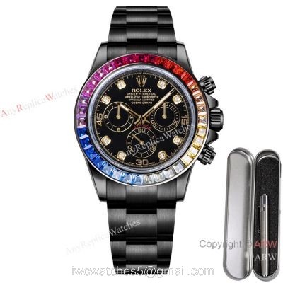 2021 New! Swiss Replica Daytona Rolex BLAKEN Rainbow Watch Swiss 7750 Diamond Markers watches