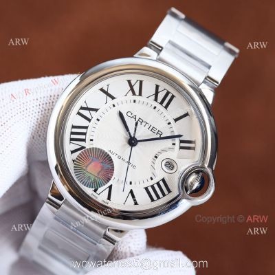 Copy Balloon Blue Cartier Silver Face 42mm Stainless Steel Strap Watch watches