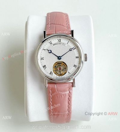 New Copy Breguet Classique Tourbillon Watch Pink Leather Strap Women 32mm watches