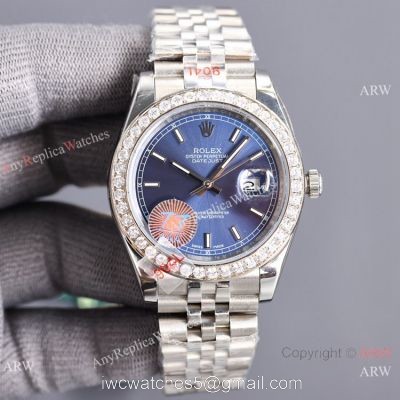 Swiss Quality Copy Rolex Datejust 41 904L Stainless Steel Watch Bright blueDiamonds watches