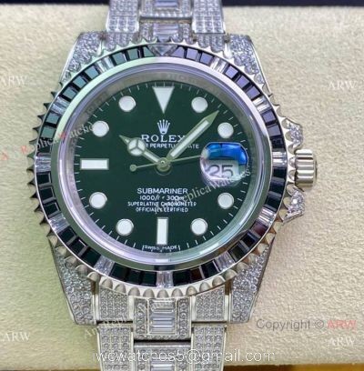 Swiss Replica Rolex Submariner 2836 Iced Out Watch Stainless Steel Black Diamond Bezel watches