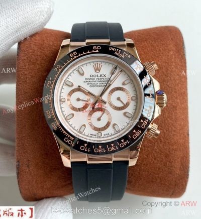 Copy Rolex Daytona A7750 Oysterflex Watch White Dial Rose Gold watches