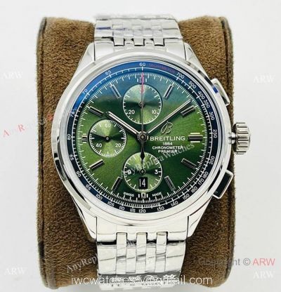 G8 Factory Breitling Premier B01 Chronograph Copy Watch A7750 Olive Green Dial 316L Steel watches