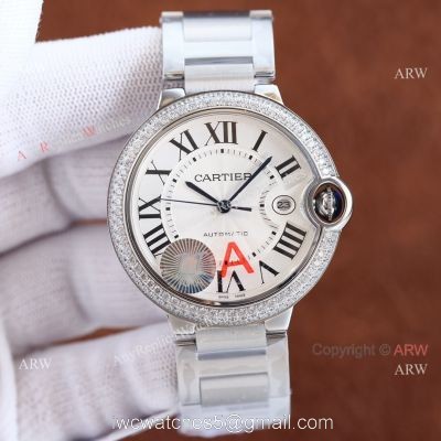 Copy Balloon Blue Cartier Diamond Bezel Silver Face 42mm Automatic Watch watches