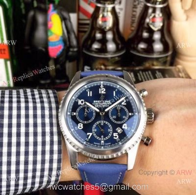2019 Replica Breitling Navitimer Chronograph Blue Dial Blue Leather Band Watches watches