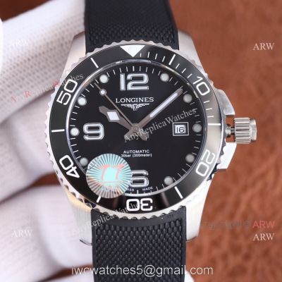 Top Knockoff Longines Hydroconquest Black Watch Rubber Strap 41mm For Men watches