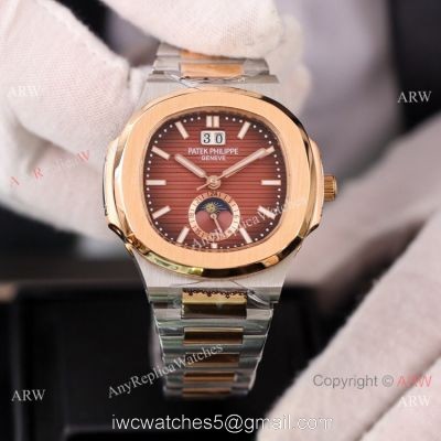 Patek Philippe Annual calendar Nautilus 8215 Two Tone Rose Gold Brown Dial Copy Watches watches