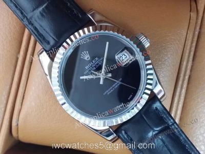 Replica Rolex Datejust Black Leather Strap Fashion Watch watches