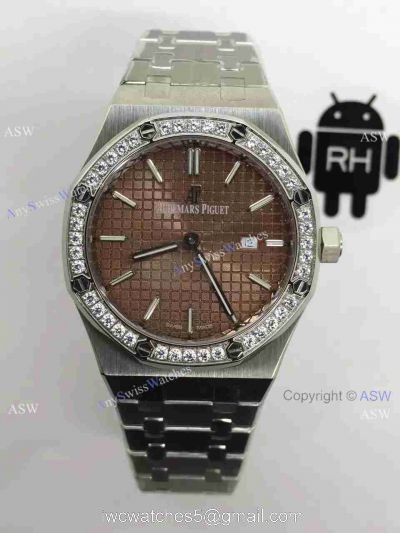 Swiss Fake Audemars Piguet Royal Oak Diamond Bezel Brown Dial Watch watches