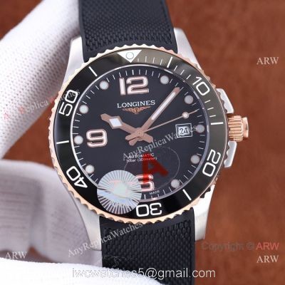 Swiss Quality Longines Hydroconquest Automatic 2-Tone Rose Gold Ceramic Bezel Rubber Strap 41mm watches