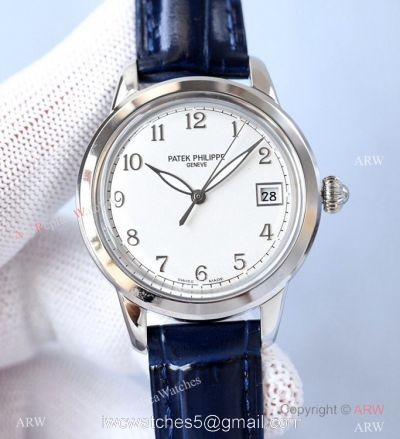 Swiss 9015 Patek Philippe Calatrava Replica Watch Blue Leather Strap watches