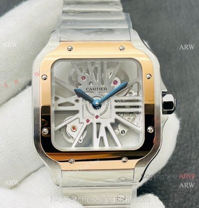 V8 Factory Super Clone Cartier Skeleton Santos Swiss Ronda4S20 Watch Two Tone Rose Gold watches
