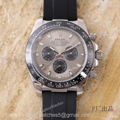 Swiss Quality Replica Rolex Daytona 43mm Watch Rhodium Gray Oysterflex Rubber Strap watches