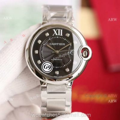 Replica Cartier Balloon Blue Gray Dial V6 Watch with Diamond Markers watches