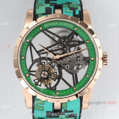 2021 New! BBR Factory Roger Dubuis Excalibur Skeleton Flying Tourbillon Watch Rose Gold Green Dial watches