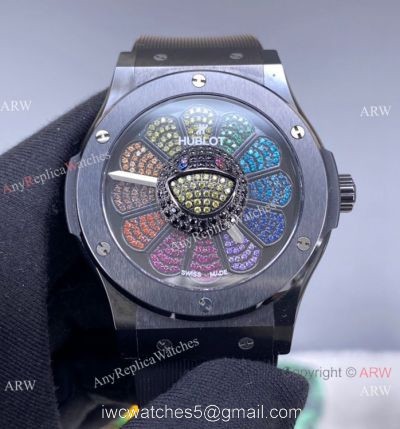 2022 New! Swiss Hublot Takashi Murakami Black Ceramic Rainbow Watch 45mm watches