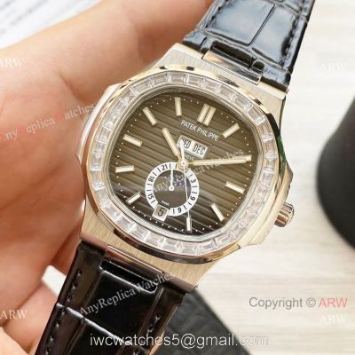Clone Patek Philippe Annual Calendar Nautilus Watch Gray Dial Diamond Bezel watches