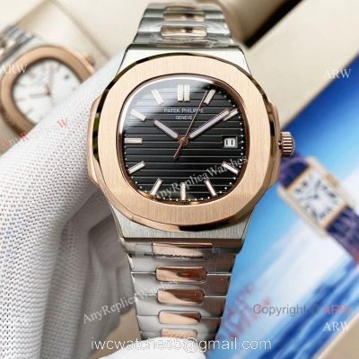 Swiss Quality Patek Philippe Nautilus 8215 Automatic Two Tone Rose Gold Black Dial watches