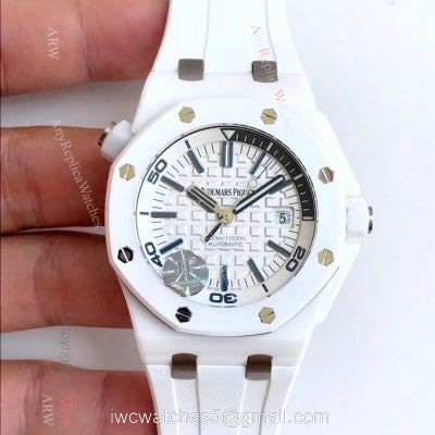 JF Factory Replica Audemars Piguet Divers Watch Swiss 3120 White Ceramic Case watches