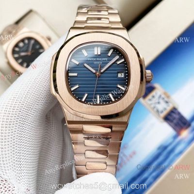 Swiss Quality Patek Philippe Nautilus Citizen 8215 Rose Gold Blue Replica Watches watches