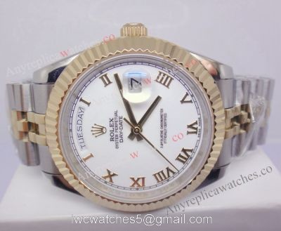 Two Tone Rolex Jubilee Band / Fluted Bezel / Day-date II White Dial Roman Markers 41mm watches
