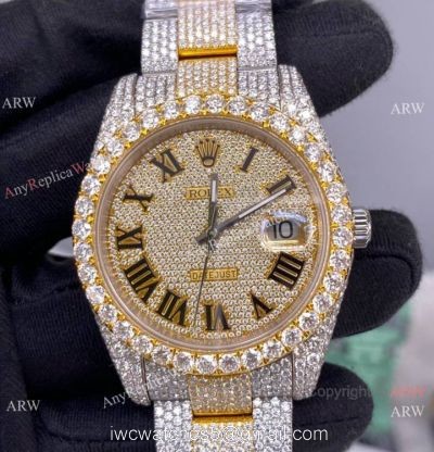 Iced Out Two Tone Rolex Datejust II Replica Watch 2836 Movement Roman Markers 41mm watches