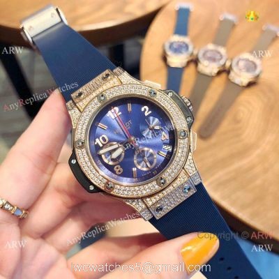 Copy Hublot Big Bang Rose Gold Diamond Blue Dial Watches watches