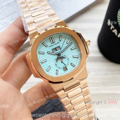 New Clone Patek Philippe Nautilus Annual Calendar watch Baby-Blue Face Rose Gold 42mm watches
