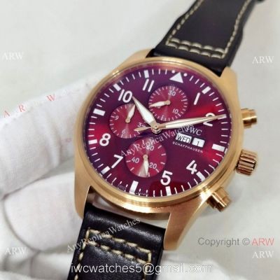 Best Replica IWC Pilots Cherry red Face Rose Gold Automatic Watches watches