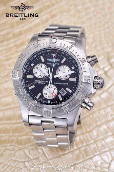 Replica Breitling Watch: Chronometre Certifie 1000m SS Black Chronograph watches