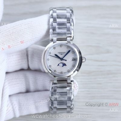 Swiss Quartz Longines PrimaLuna Moon Watch White Mop Face AAA Replica watches