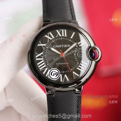 New Replica V6 Balloon Blue Cartier All Black Leather Watch watches