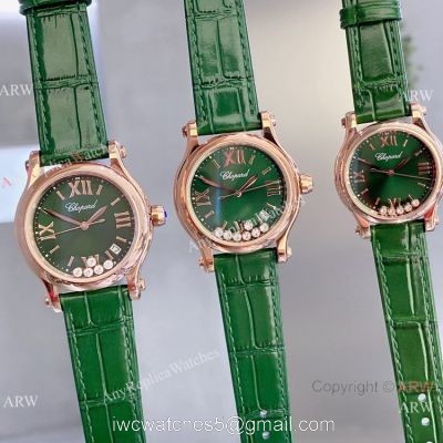 Copy Chopard Happy Sport Quartz Watch Rose Gold Olive Green Face watches