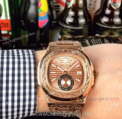 New Copy Patek Philippe Engraving Nautilus Rose Gold Dial Men Wristwatch watches