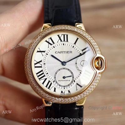 Swiss Grade Fake Cartier Ballon Bleu De Gold Diamond Watch 42mm XL watches