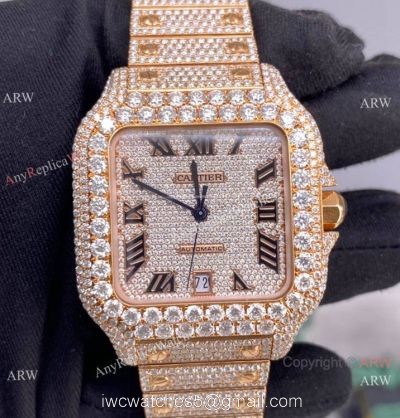 BV Factory Cartier Santos de Watch Iced Out Rose Gold Case watches