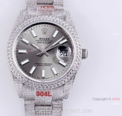 Best Rolex Datejust 41 White Dial Stick Markers Full Diamonds Watch Automatic Replica watches