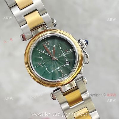 Replica Cartier Pasha Deep Green Dial 2-Tone Gold Watch With Arabic Markers watches