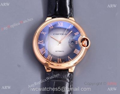 Copy Balloon Blue Cartier Gradient Face Gold Case 42MM Watch Leather Strap watches